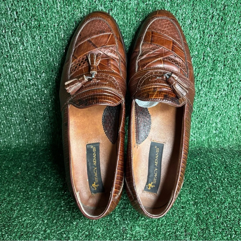 Stacy Adams Mens Genuine Snake Brown‎ Loafer Shoes Size 10.5 M